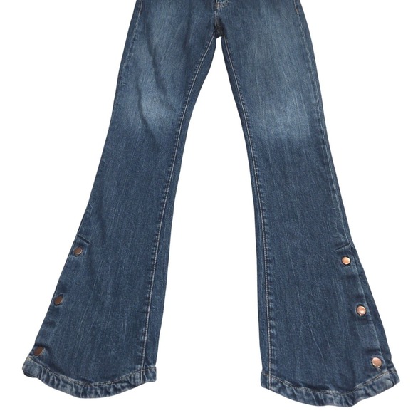 Acquaverde Denim - Acquaverde Blue Flare Leg Denim Jeans Snap Button Hem Medium Wash Bell bottom